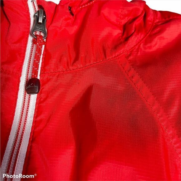 Eddie Bauer red orange windbreaker coat jacket small hood hooded front zip EUC - Picture 12 of 16
